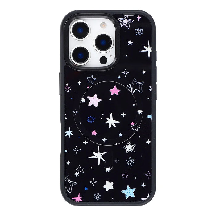 For iPhone 16 Pro Magnetic Case TPU PC Phone Cover with Detachable Colorful Stars Black Backplate - Black - 1