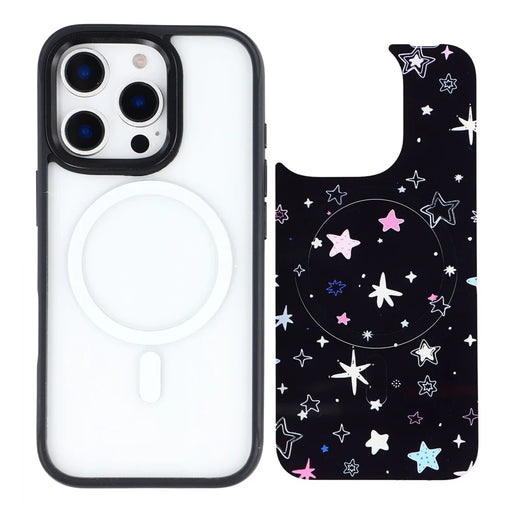 For iPhone 16 Pro Magnetic Case TPU PC Phone Cover with Detachable Colorful Stars Black Backplate - Black - 2