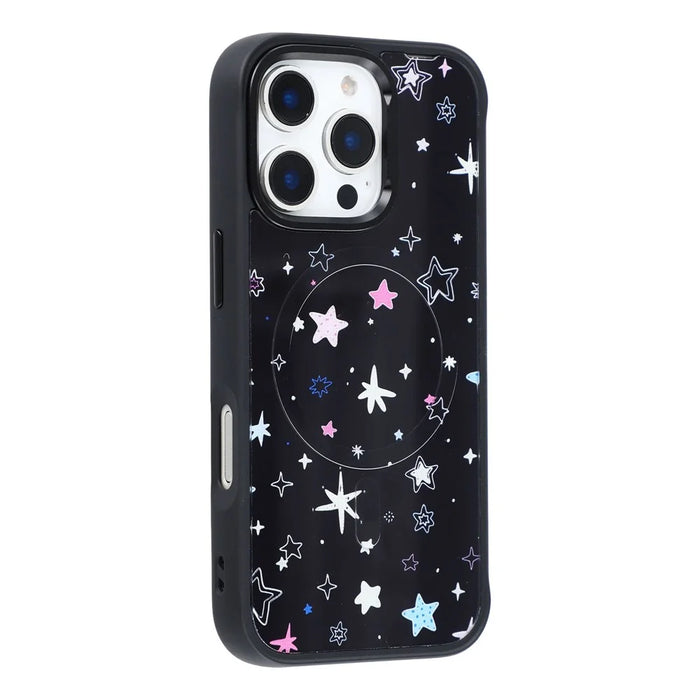 For iPhone 16 Pro Magnetic Case TPU PC Phone Cover with Detachable Colorful Stars Black Backplate - Black - 4