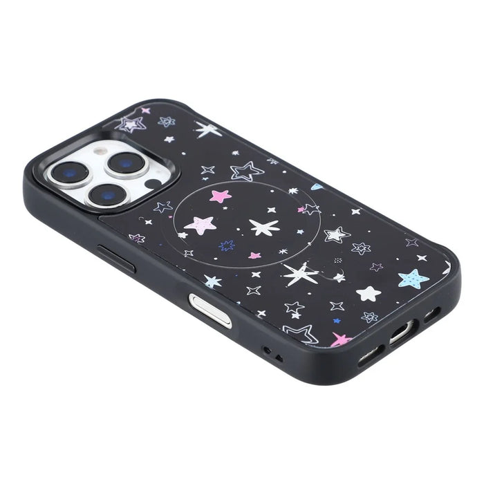 For iPhone 16 Pro Magnetic Case TPU PC Phone Cover with Detachable Colorful Stars Black Backplate - Black - 7