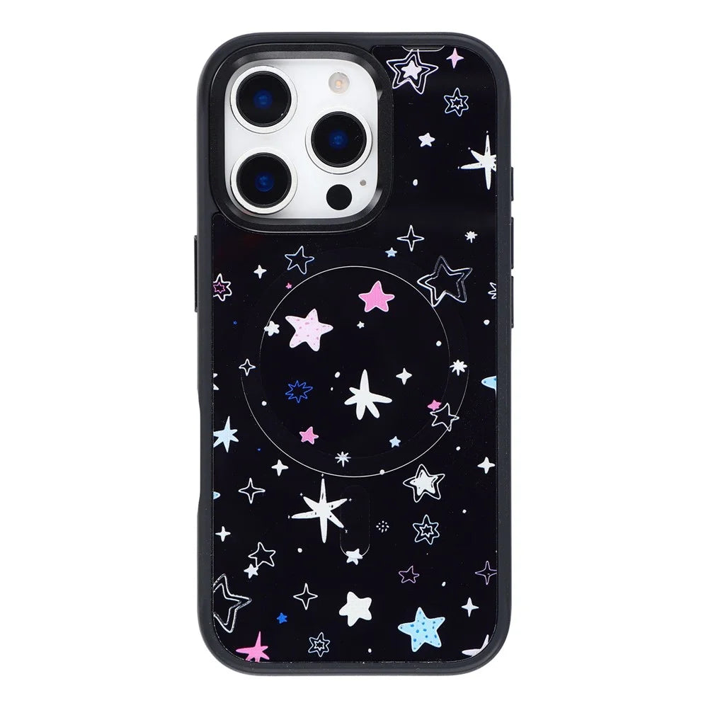 For iPhone 16 Pro Max Magnetic Case TPU PC Phone Cover with Detachable Colorful Stars Black Backplate - Black - 1