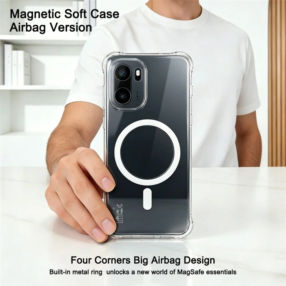 IMAK for OnePlus Ace 6 5G  /  Ace 6T 5G  /  15R 5G Magnetic Case Airbag Shockproof Protection TPU Phone Cover - Transparent - 3