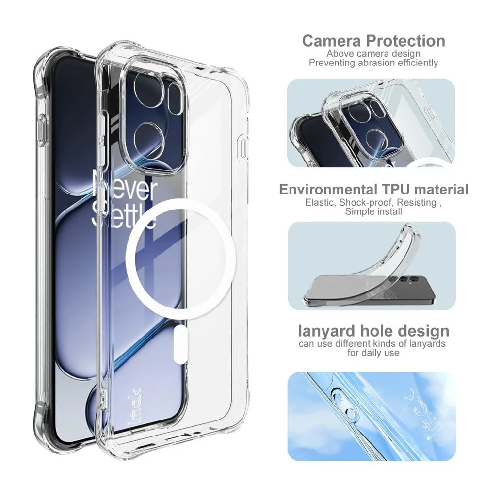 IMAK for OnePlus Ace 6 5G  /  Ace 6T 5G  /  15R 5G Magnetic Case Airbag Shockproof Protection TPU Phone Cover - Transparent - 7