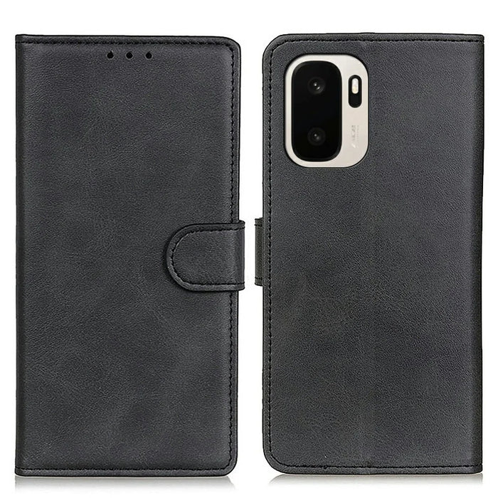 For OnePlus Ace 6 Ultra 5G Case Cowhide Texture Leather Wallet Stand Phone Cover - Black - 1