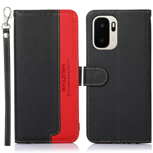 KHAZNEH For OnePlus Ace 6 Ultra 5G Case RFID Blocking Wallet Litchi Texture PU Leather Phone Cover with Strap - Black - 1