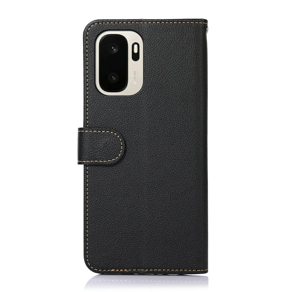 KHAZNEH For OnePlus Ace 6 Ultra 5G Case RFID Blocking Wallet Litchi Texture PU Leather Phone Cover with Strap - Black - 7