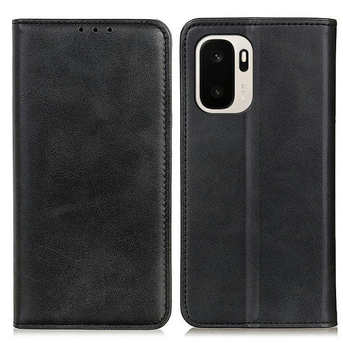 For OnePlus Ace 6 Ultra 5G Case Cowhide Texture Split Leather Flip Wallet Phone Cover - Black - 1