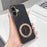 For iPhone 17 Magnetic Case Litchi Pattern TPU PU Cover with Electroplated Metal Ring Kickstand - Black - 1