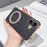 For iPhone 17 Magnetic Case Litchi Pattern TPU PU Cover with Electroplated Metal Ring Kickstand - Black - 2
