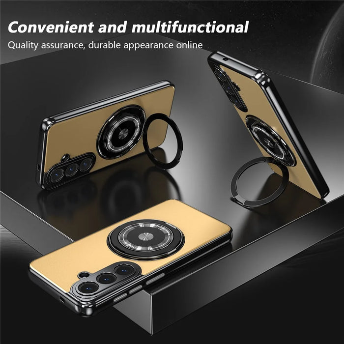 For Samsung Galaxy S26 Magnetic Case Rotating Kickstand PC TPU Electroplated Phone Cover with Tempered Glass Screen Protector - Gold - 5