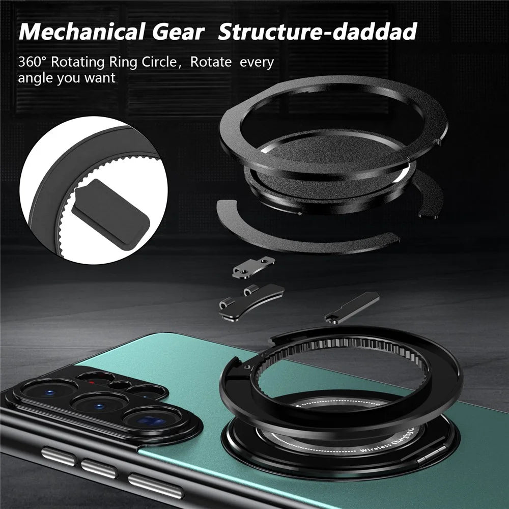 For Samsung Galaxy S26 Ultra Magnetic Case Rotating Kickstand PC TPU Electroplated Phone Cover with Tempered Glass Screen Protector - Lake Blue - 3