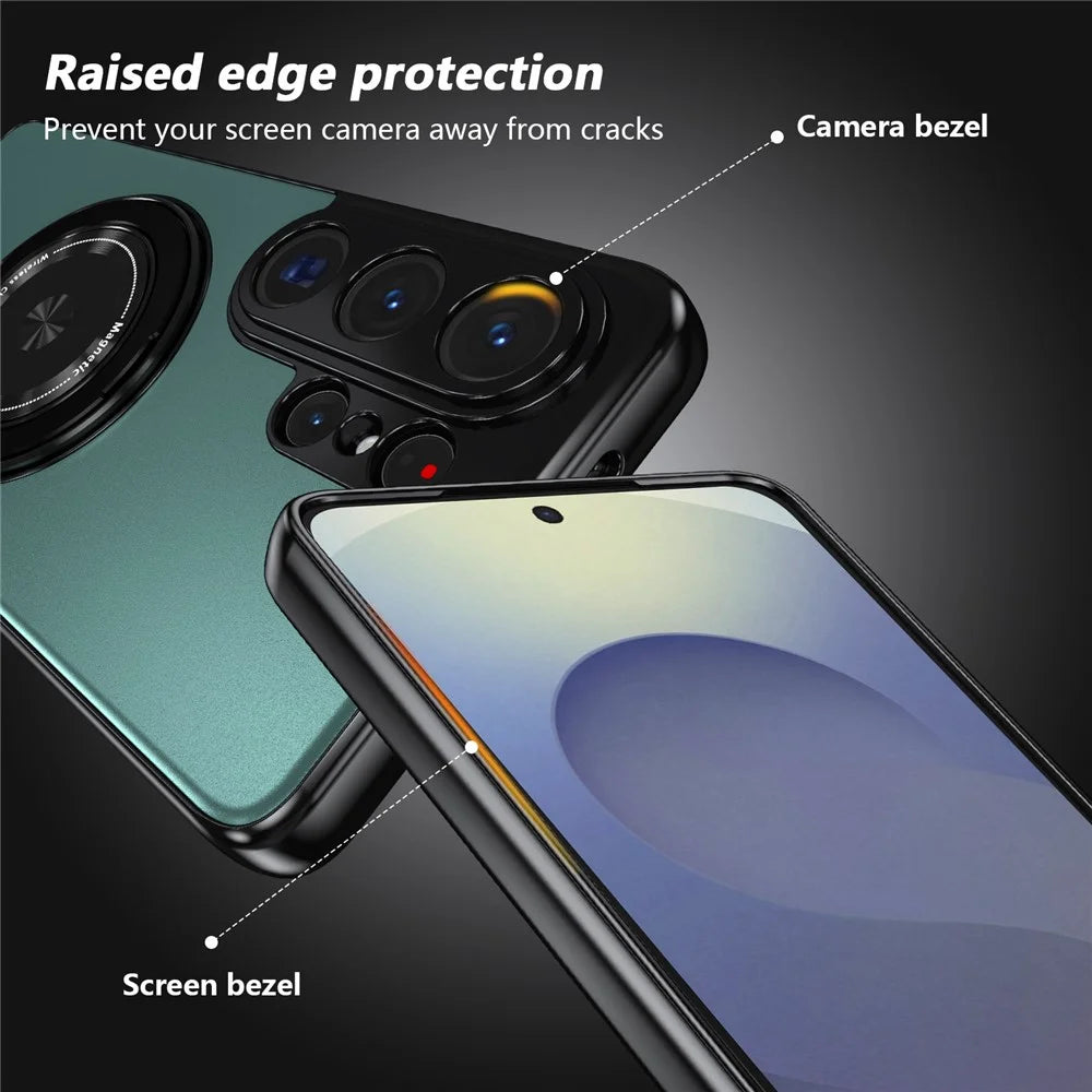 For Samsung Galaxy S26 Ultra Magnetic Case Rotating Kickstand PC TPU Electroplated Phone Cover with Tempered Glass Screen Protector - Lake Blue - 7