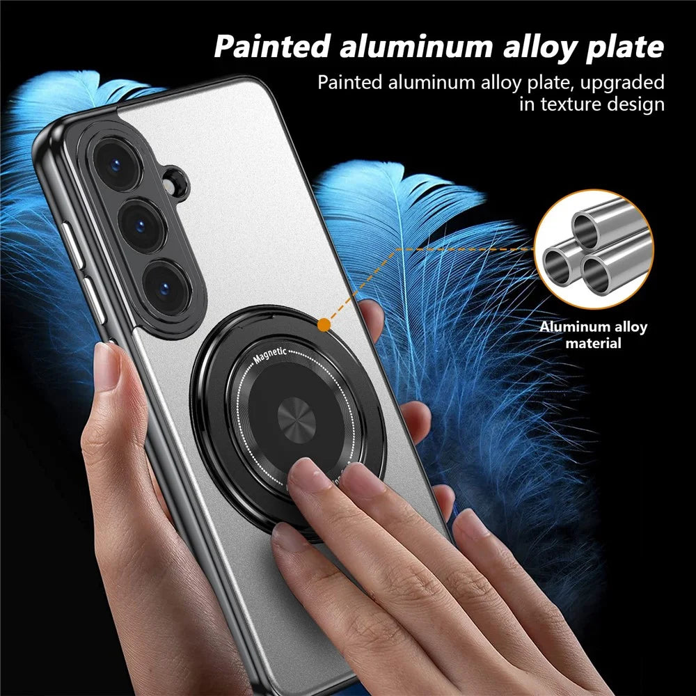 For Samsung Galaxy S26+ Magnetic Case Rotating Kickstand PC TPU Electroplated Phone Cover with Tempered Glass Screen Protector - Silver - 2