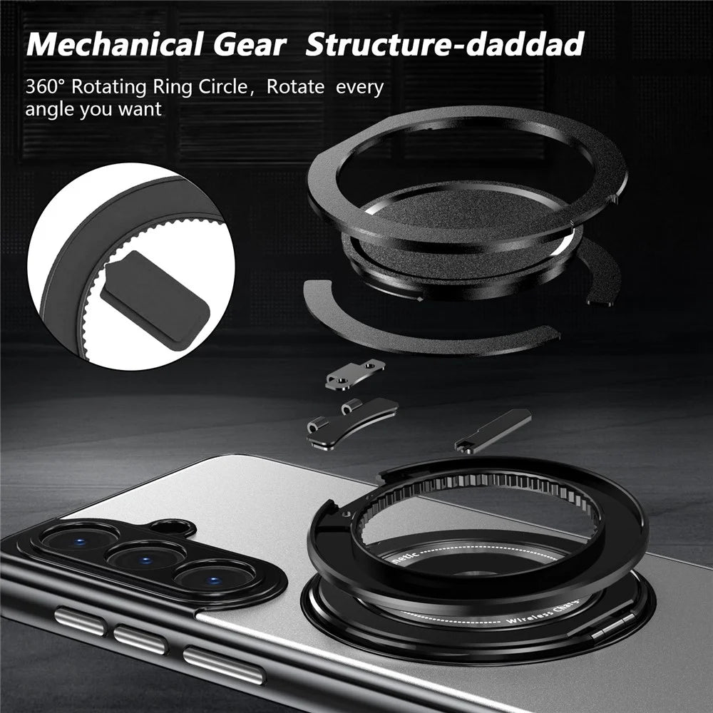 For Samsung Galaxy S26+ Magnetic Case Rotating Kickstand PC TPU Electroplated Phone Cover with Tempered Glass Screen Protector - Silver - 3