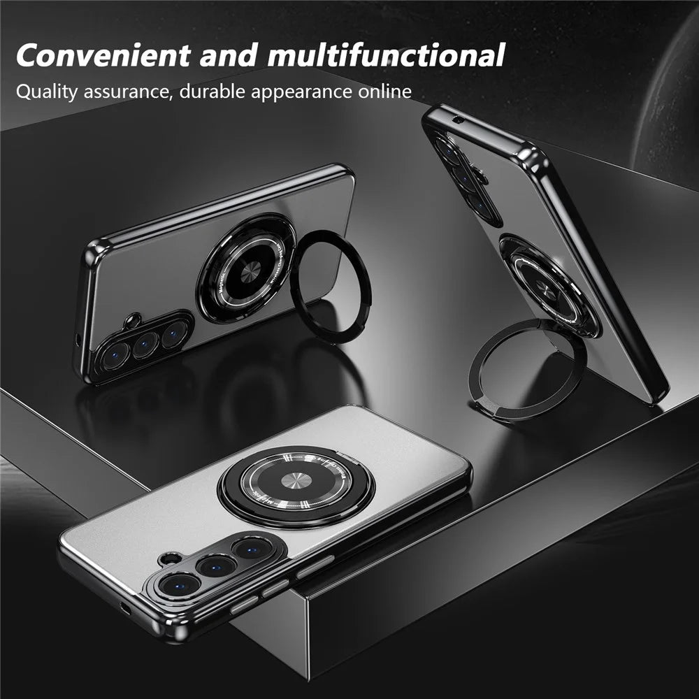 For Samsung Galaxy S26+ Magnetic Case Rotating Kickstand PC TPU Electroplated Phone Cover with Tempered Glass Screen Protector - Silver - 5