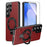 For Samsung Galaxy S26 Ultra Magnetic Case PC PU Leather Cover with 360° Rotating Kickstand + Tempered Glass Screen Protector - Red - 1