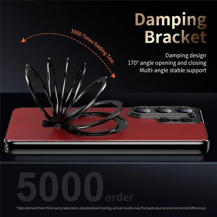 For Samsung Galaxy S26 Ultra Magnetic Case PC PU Leather Cover with 360° Rotating Kickstand + Tempered Glass Screen Protector - Red - 3