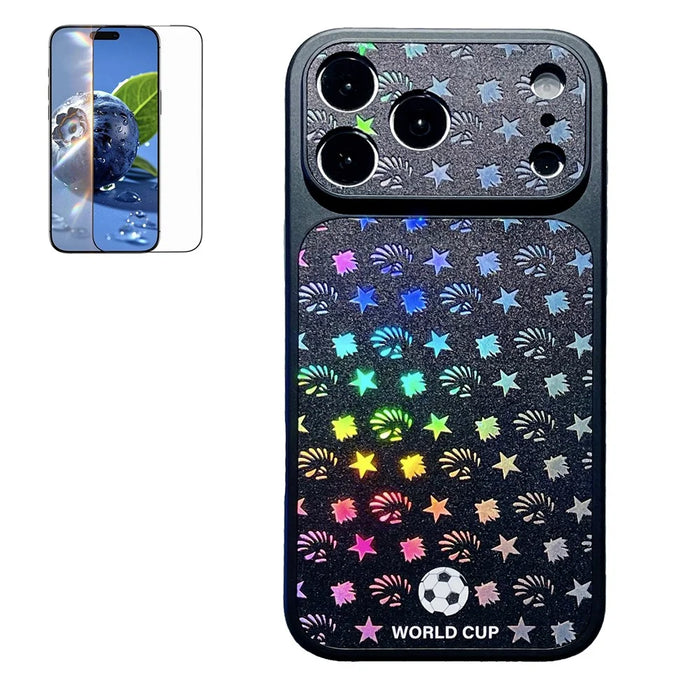 For iPhone 17 Pro Max Magnetic Case Holographic Laser Cover with Tempered Glass Screen Protector - Black - 1
