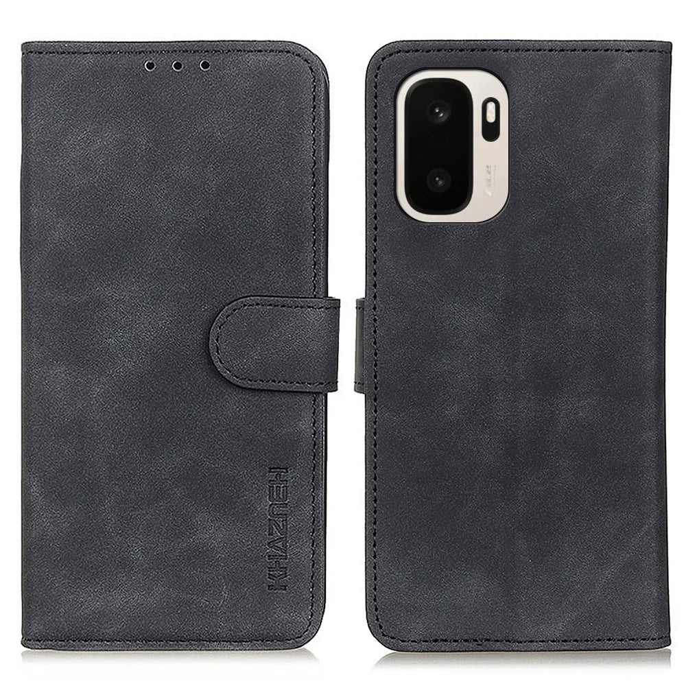 KHAZNEH For OnePlus Ace 6 Ultra 5G Case PU Leather Retro Texture Phone Cover - Black - 1