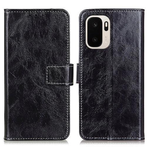 For OnePlus Ace 6 Ultra 5G Case Wallet Leather Phone Cover Crazy Horse Texture - Black - 1