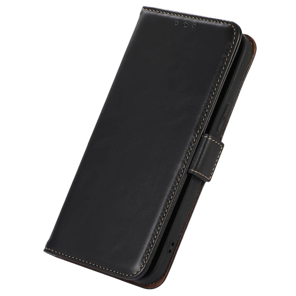 For Nokia X30 5G Crazy Horse Texture RFID Blocking Wallet Case Genuine Cowhide Leather Stand Magnetic Clasp Shockproof Phone Cover - Black - 6