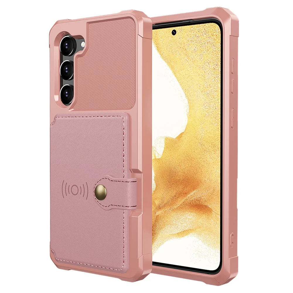 ZM03 Kickstand Card Holder Phone Case for Samsung Galaxy S23, PU Leather Coated TPU Protective Cover Fits Magnetic Car Mount - Pink - 2