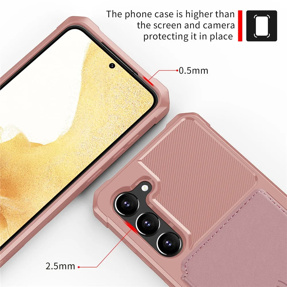 ZM03 Kickstand Card Holder Phone Case for Samsung Galaxy S23, PU Leather Coated TPU Protective Cover Fits Magnetic Car Mount - Pink - 6