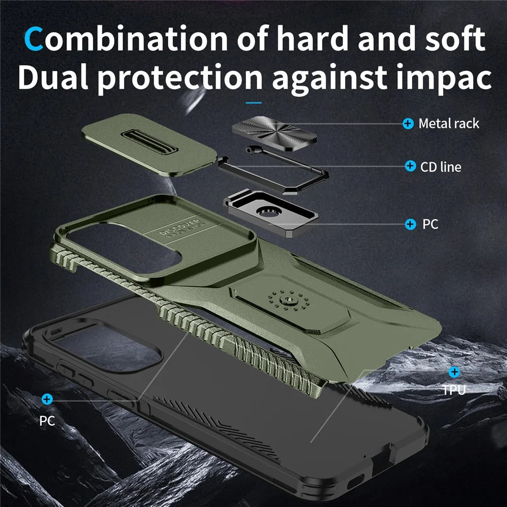 For Samsung Galaxy A57 5G Case Camshield Kickstand TPU + PC Anti-Slip Phone Cover - Green - 3