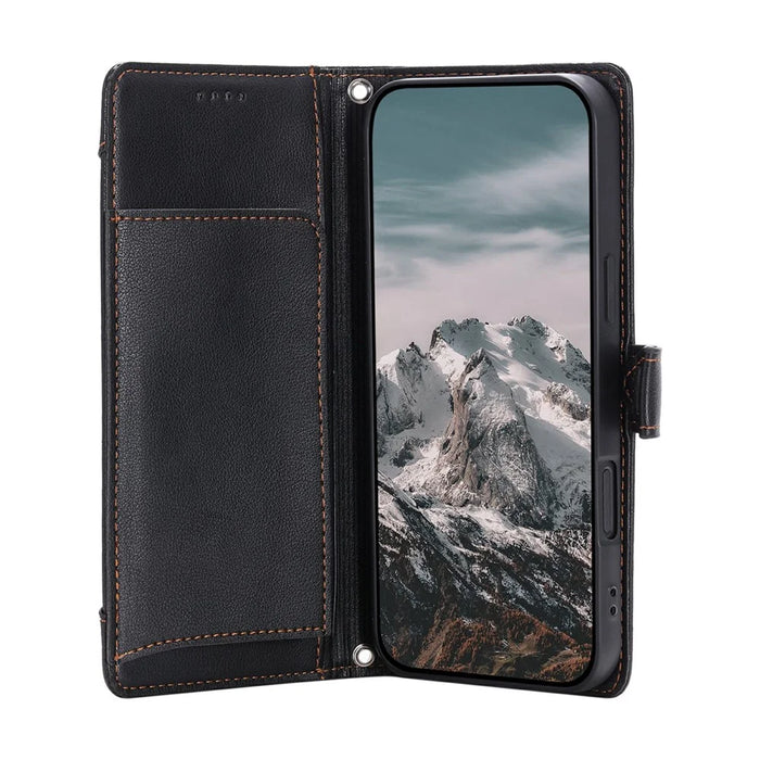 Wallet Case for iPhone 18 Pro / 17 Pro Litchi Texture Zipper Pocket Stand Leather Flip Phone Cover with Wrist Strap - Black - 2