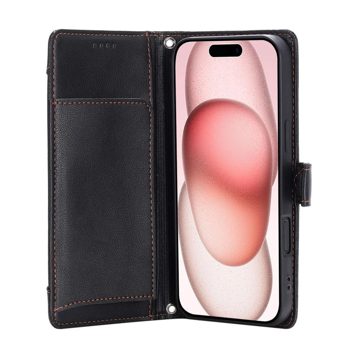 Wallet Case for iPhone 18 Pro Max / 17 Pro Max Litchi Texture Zipper Pocket Stand Leather Flip Phone Cover with Wrist Strap - Black - 2
