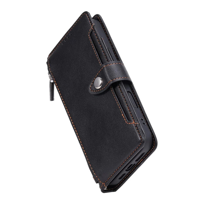 Wallet Case for iPhone 18 Pro Max / 17 Pro Max Litchi Texture Zipper Pocket Stand Leather Flip Phone Cover with Wrist Strap - Black - 7