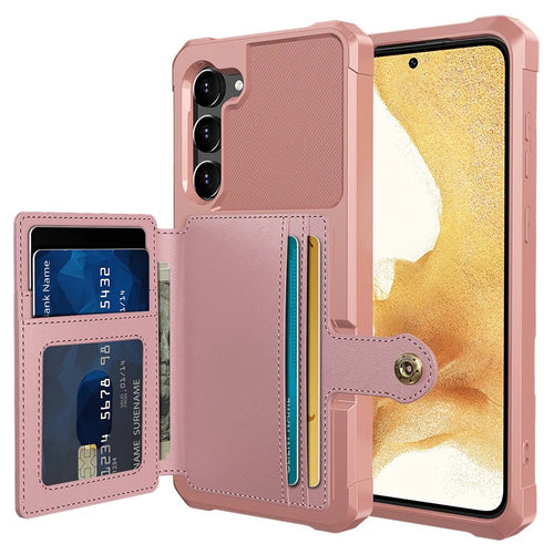ZM03 for Samsung Galaxy S23+ PU Leather Coated TPU Case Kickstand Card Holder Slots Phone Cover Support Magnetic Car Mount - Pink - 1