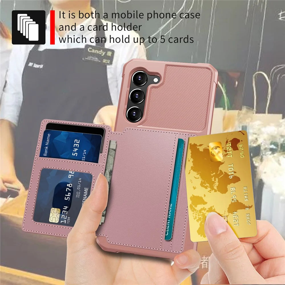 ZM03 for Samsung Galaxy S23+ PU Leather Coated TPU Case Kickstand Card Holder Slots Phone Cover Support Magnetic Car Mount - Pink - 5