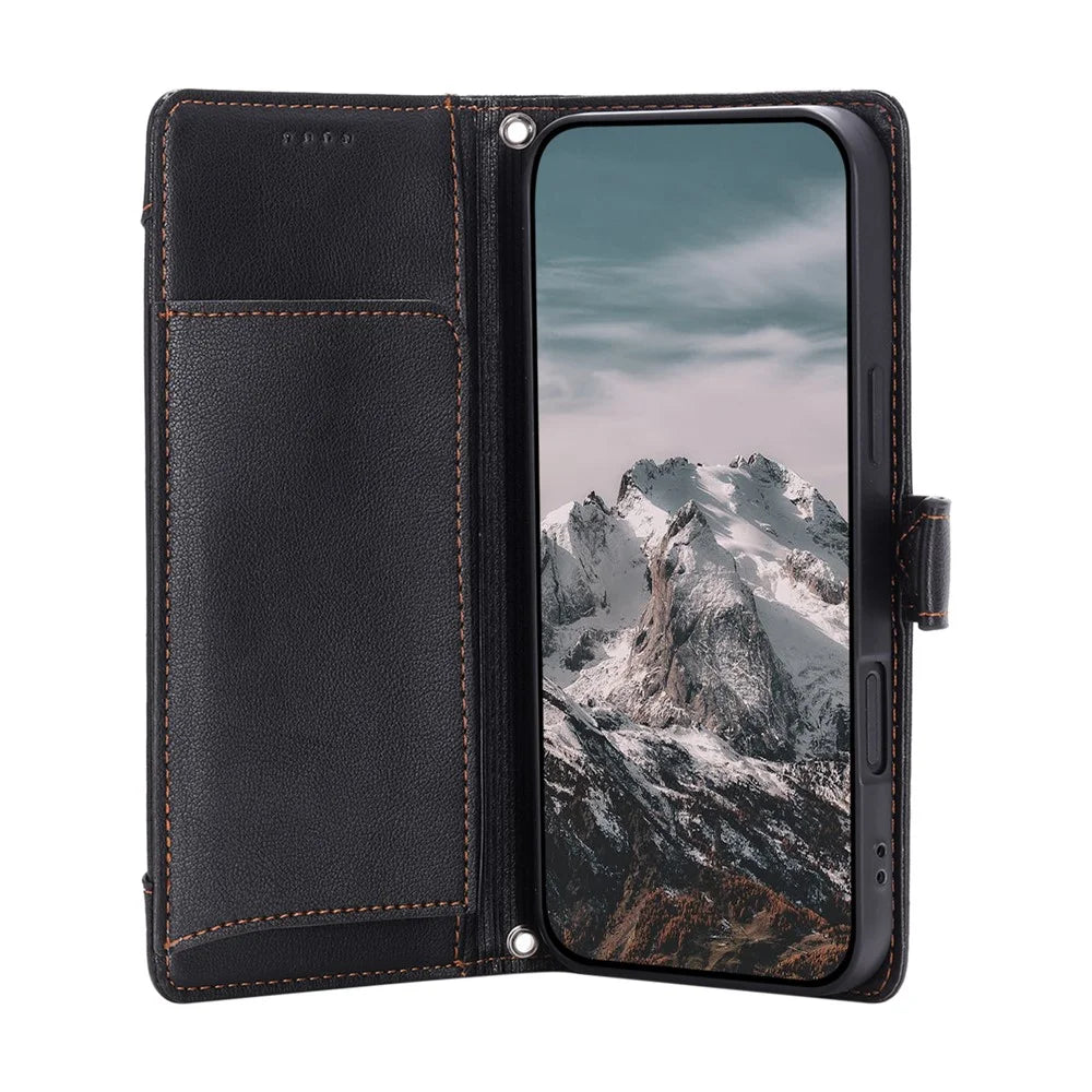 Wallet Case for Google Pixel 10a Litchi Texture Zipper Pocket Stand Leather Flip Phone Cover with Wrist Strap - Black - 2
