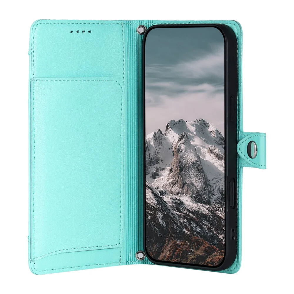 Wallet Case for Google Pixel 11  /  11 Pro Litchi Texture Zipper Pocket Stand Leather Flip Phone Cover with Wrist Strap - Mint Green - 2