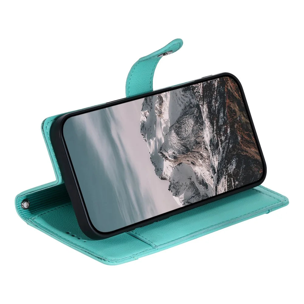 Wallet Case for Google Pixel 11  /  11 Pro Litchi Texture Zipper Pocket Stand Leather Flip Phone Cover with Wrist Strap - Mint Green - 4