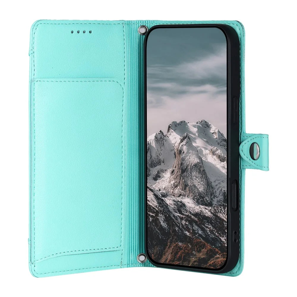 Wallet Case for Google Pixel 11 Pro XL Litchi Texture Zipper Pocket Stand Leather Flip Phone Cover with Wrist Strap - Mint Green - 2