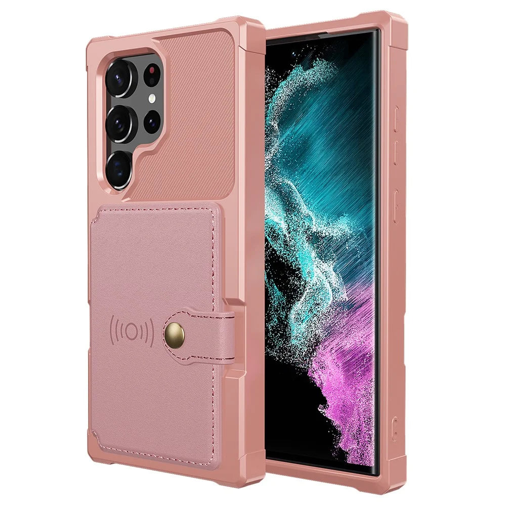 ZM03 For Samsung Galaxy S23 Ultra PU Leather Case Shockproof Card Slot Phone Cover with Magnetic Metal Sheet - Pink - 2