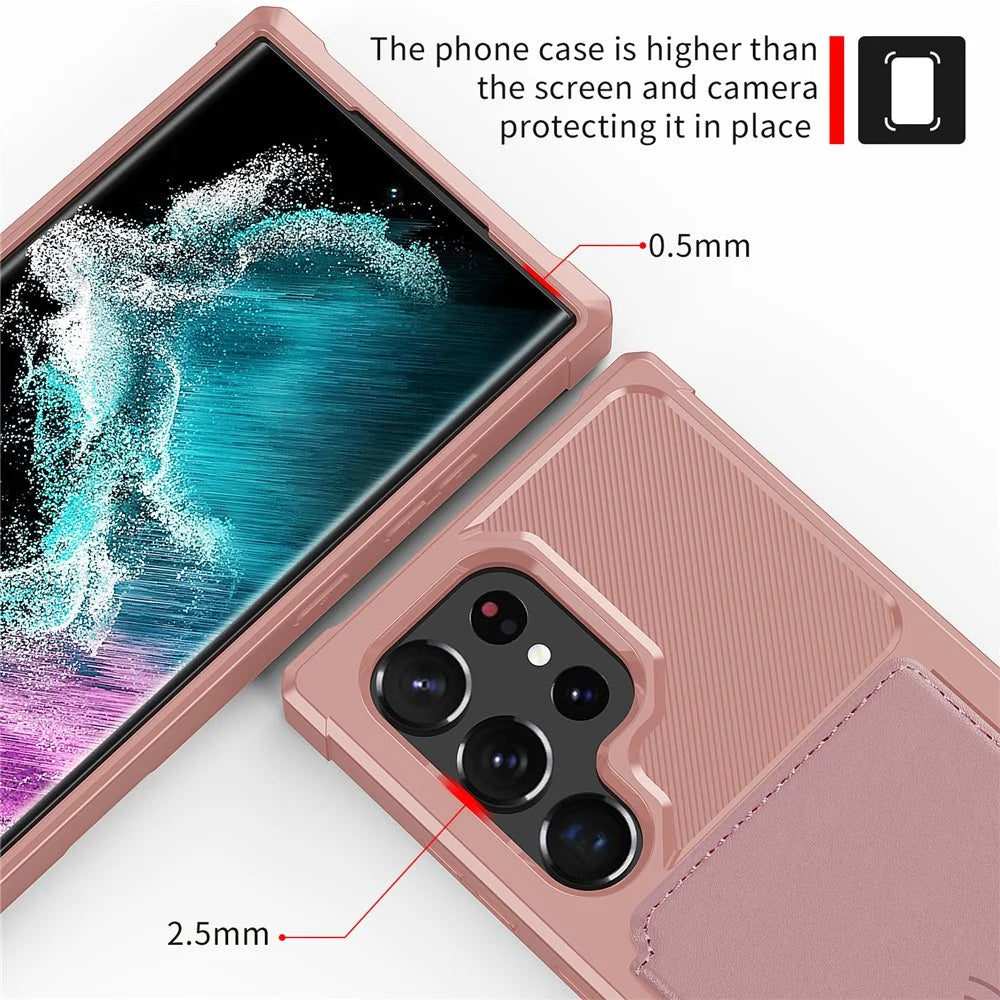 ZM03 For Samsung Galaxy S23 Ultra PU Leather Case Shockproof Card Slot Phone Cover with Magnetic Metal Sheet - Pink - 6