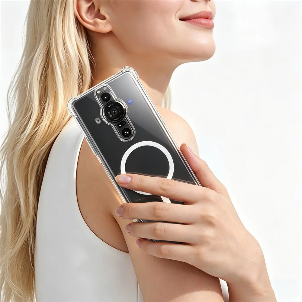 IMAK for Sony Xperia Pro-I Magnetic Case Airbag Shockproof Protection TPU Phone Cover - Transparent - 5