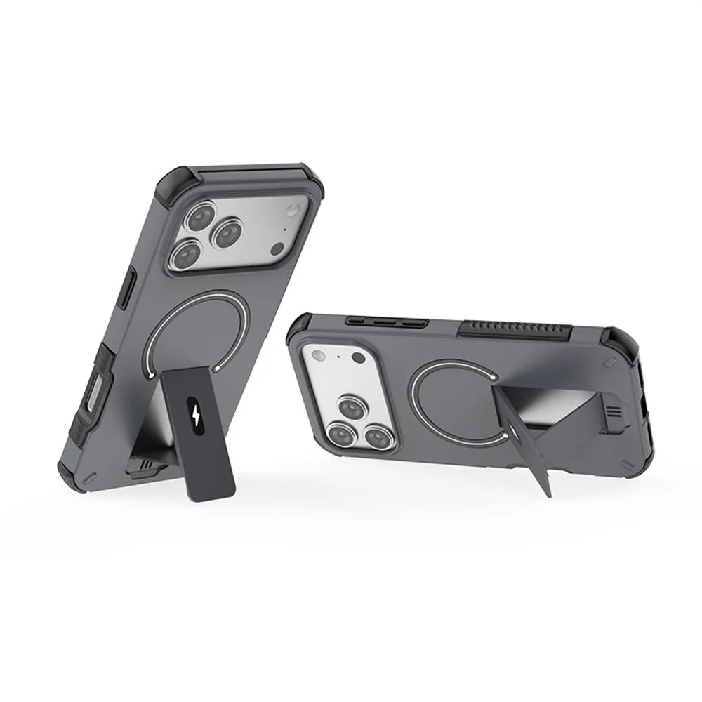 For iPhone 17 Pro Case PC + TPU Airbag Drop Protection Kickstand Phone Cover - Black - 2