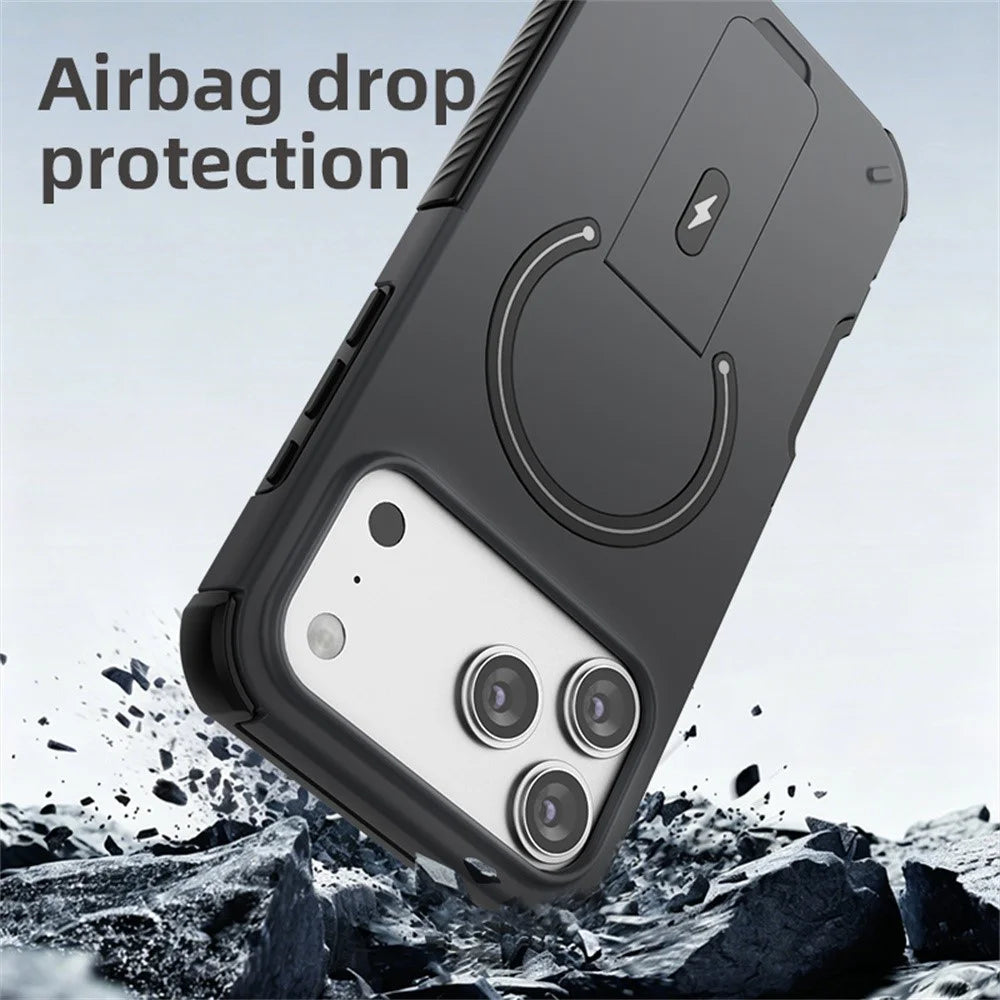 For iPhone 17 Pro Case PC + TPU Airbag Drop Protection Kickstand Phone Cover - Black - 4