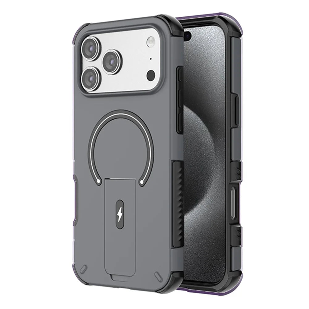 For iPhone 17 Pro Max Case PC + TPU Airbag Drop Protection Kickstand Phone Cover - Black - 1