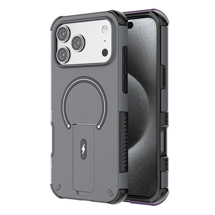 For iPhone 17 Pro Max Case PC + TPU Airbag Drop Protection Kickstand Phone Cover - Black - 1