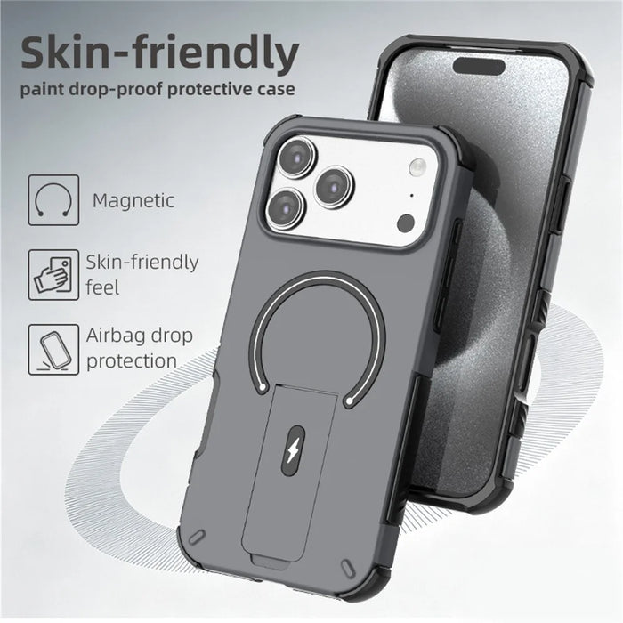 For iPhone 17 Pro Max Case PC + TPU Airbag Drop Protection Kickstand Phone Cover - Black - 3