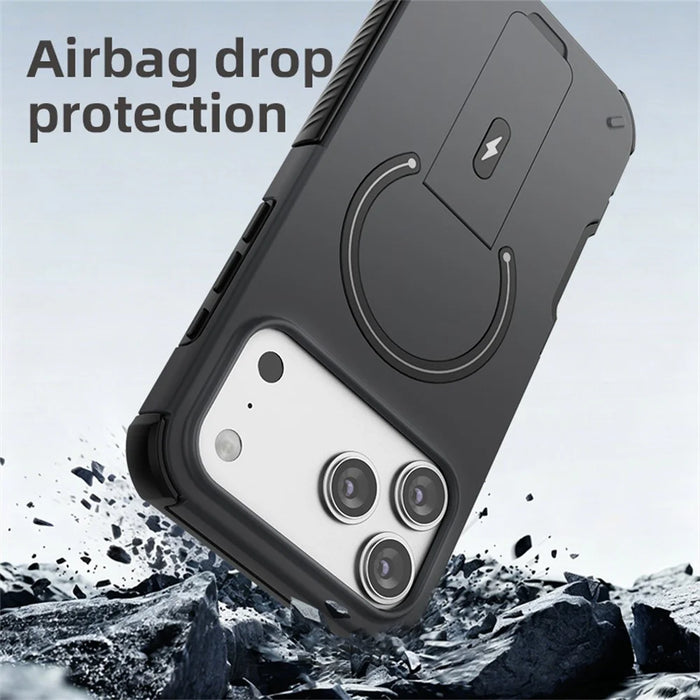 For iPhone 17 Pro Max Case PC + TPU Airbag Drop Protection Kickstand Phone Cover - Black - 4