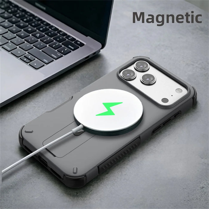 For iPhone 17 Pro Max Case PC + TPU Airbag Drop Protection Kickstand Phone Cover - Black - 5