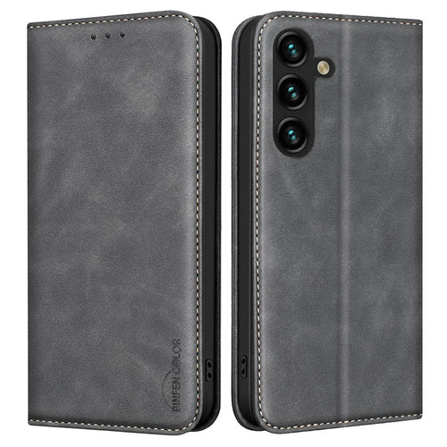 BINFEN COLOR for Samsung Galaxy A36 5G Case RFID Blocking Calf Texture PU Leather Phone Cover - Black - 1