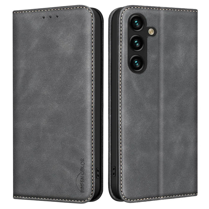 BINFEN COLOR for Samsung Galaxy A36 5G Case RFID Blocking Calf Texture PU Leather Phone Cover - Black - 1