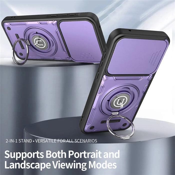 For Samsung Galaxy S26 Case with Slide Camera Cover Ring Kickstand PC + TPU Phone Shell - Purple - 4
